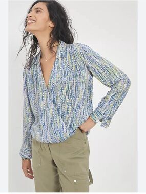 Anthropologie Pilcro faux wrap blouse -medium lavender , blue , green